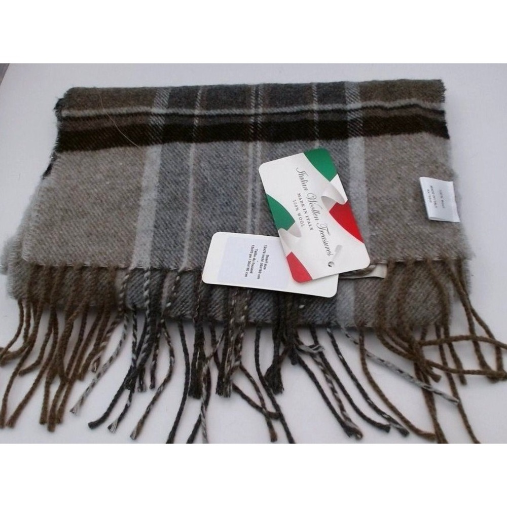 Italian Woolen Treasures - Wool Scarf, 12" x 70", Black Grey,BRAND NEW WITH TAGS